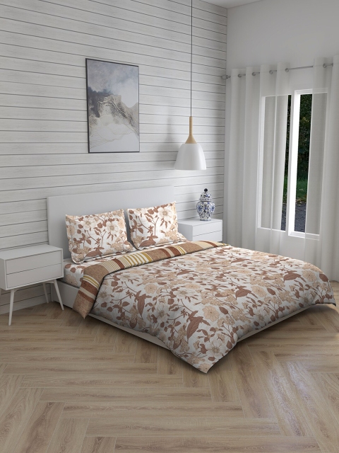 

Boutique Living India Beige & Brown Floral Pure Cotton Double King Bedding Set