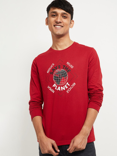 

max Men Red Printed Cotton T-shirt