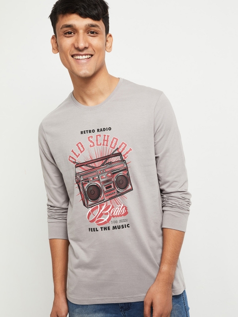 

max Men Grey Typography Printed T-shirt