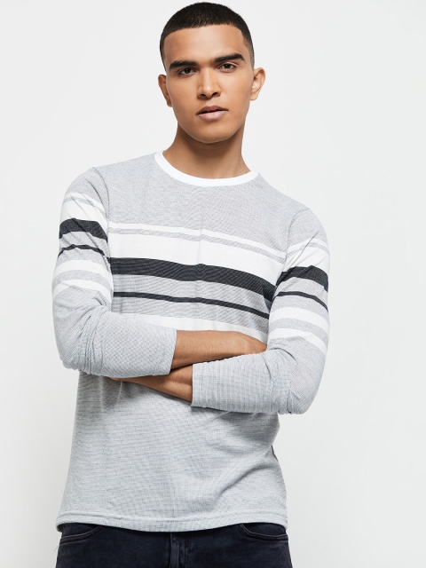 

max Men Grey Striped T-shirt