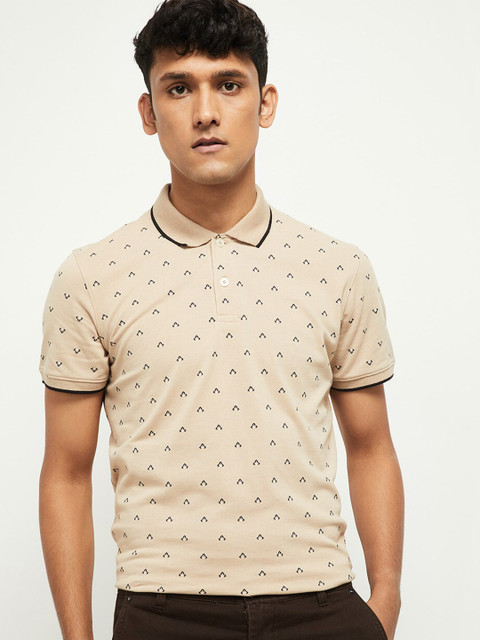 

max Men Beige Printed Polo Collar T-shirt