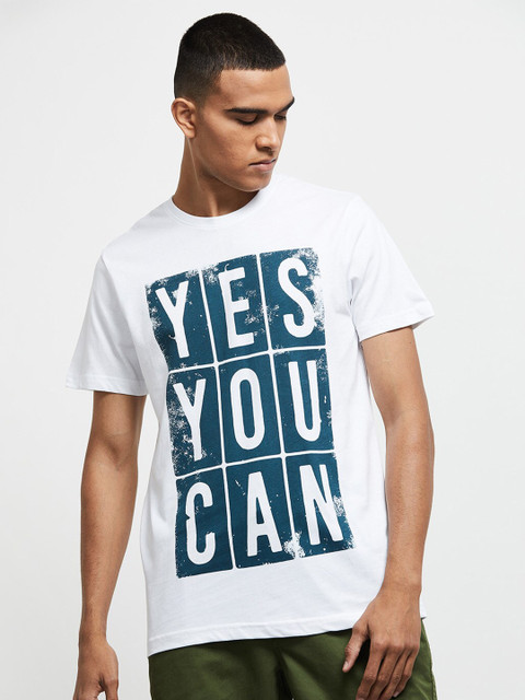 

max Men White & Blue Typography Printed T-shirt