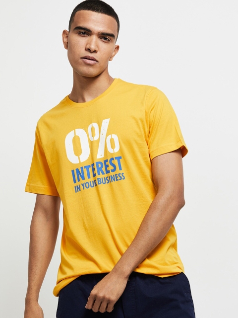 

max Men Yellow Typography Printed T-shirt