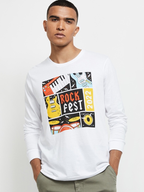 

max Men White Printed Applique T-shirt