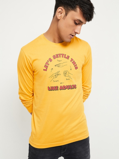 

max Men Yellow & Red Printed Round Neck Cotton T-shirt
