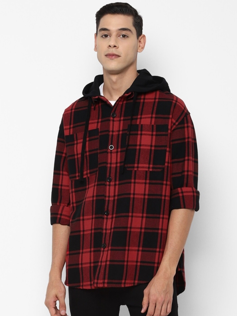 

FOREVER 21 Men Red & Black Checked Pure Cotton Tailored Jacket