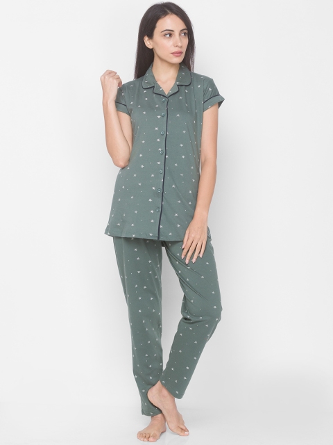 

ZOLA Women Teal & White Printed Night suit