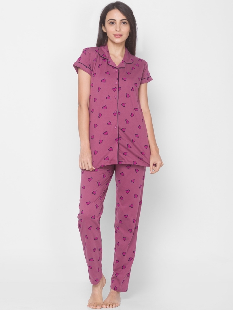

ZOLA Women Purple & Blue Printed Night suit