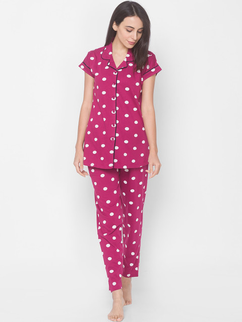 

ZOLA Women Magenta & White Printed Night suit