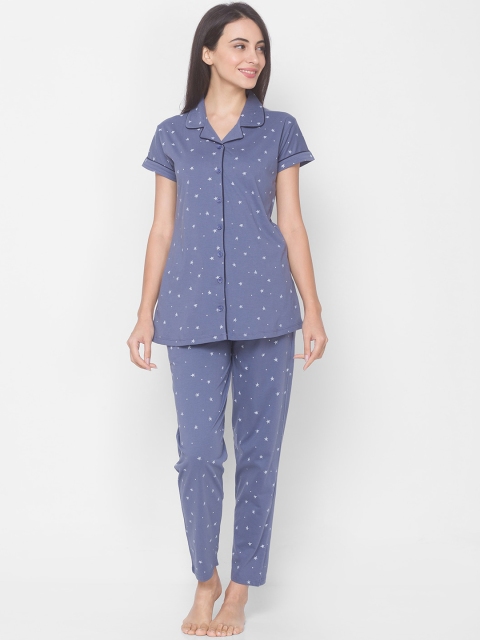 

ZOLA Women Blue & White Printed Night suit
