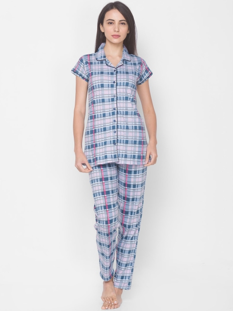 

ZOLA Women Blue & White Checked Night Suit