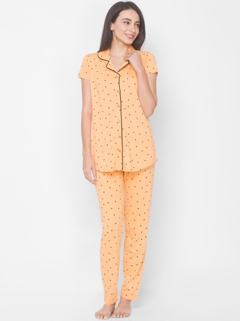 

ZOLA Women Orange & Black Printed Night suit