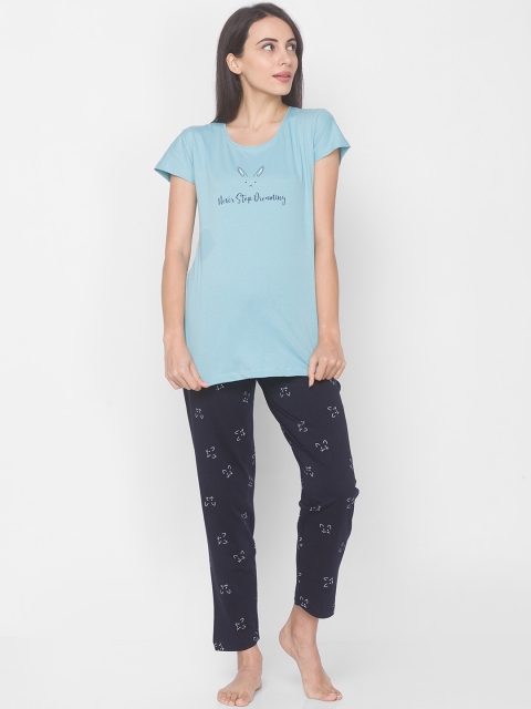 

ZOLA Women Blue & White Printed Night suit