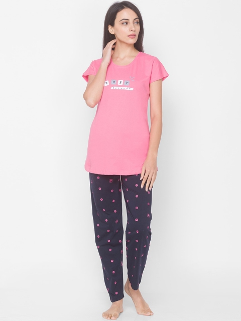 

ZOLA Women Pink & Navy Blue Printed Night suit