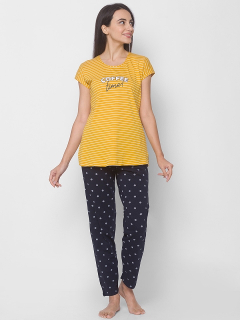 

ZOLA Women Yellow & Navy Blue Printed Night suit