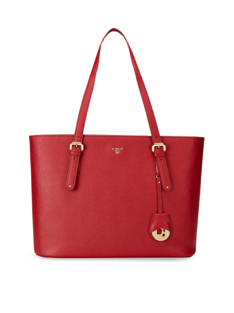 

Da Milano Red Textured Leather Structured Shoulder Bag