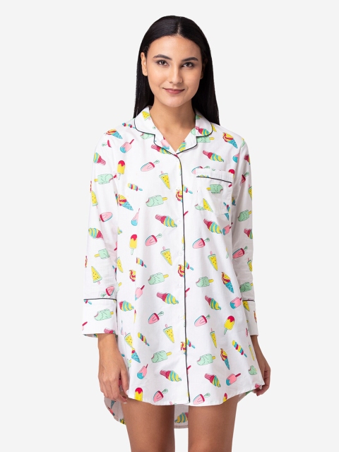 

Fluffalump White Printed Nightdress