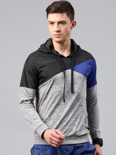 

HRX by Hrithik Roshan Grey & Black Active Colourblocked Hooded RAPID-DRY Sweatshirt
