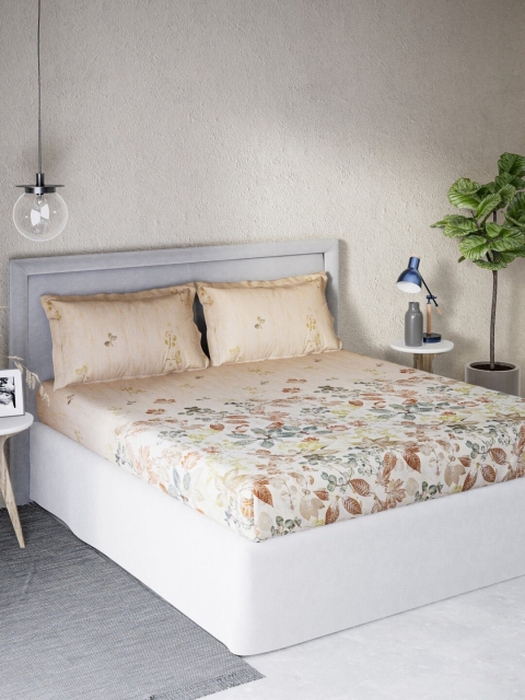 

DDecor Brown & Beige Floral 140 TC Cotton Queen Bedsheet with 2 Pillow Covers