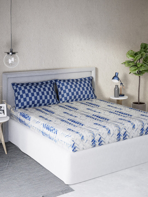 

DDecor Blue & Off White Geometric Cotton Sigma 140 TC Queen Bedsheet with 2 Pillow Covers