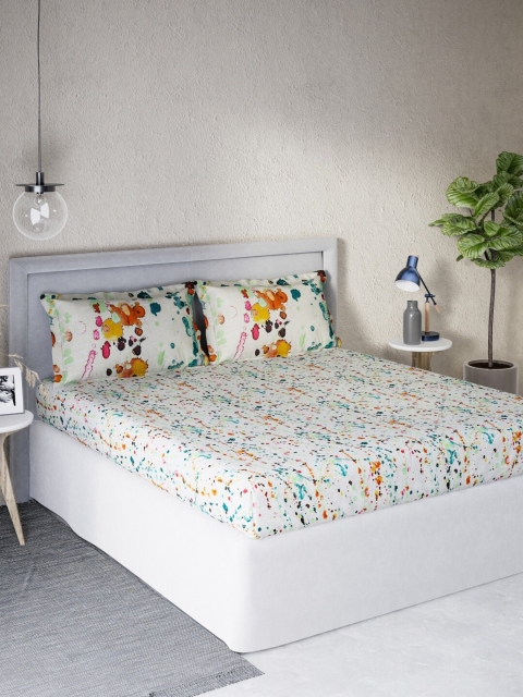 

DDecor Multicoloured 140 TC Cotton Queen Bedsheet with 2 Pillow Covers, Multi