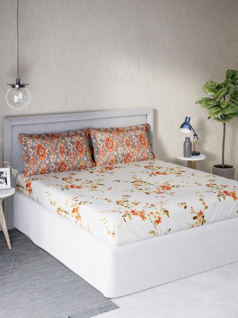 

DDecor Red & White Floral 140 TC Cotton Queen Bedsheet with 2 Pillow Covers