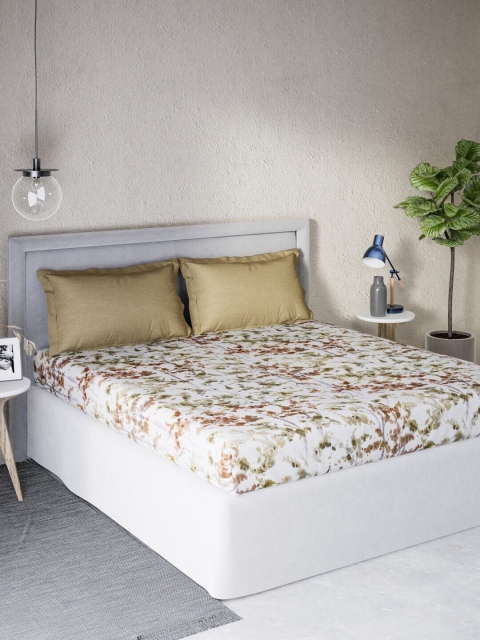 

DDecor Brown & White Floral Cotton Sigma 140 TC Queen Bedsheet with 2 Pillow Covers
