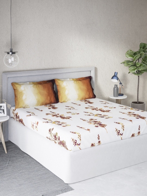 

DDecor Brown & White Floral Cotton Sigma 140 TC Queen Bedsheet with 2 Pillow Covers