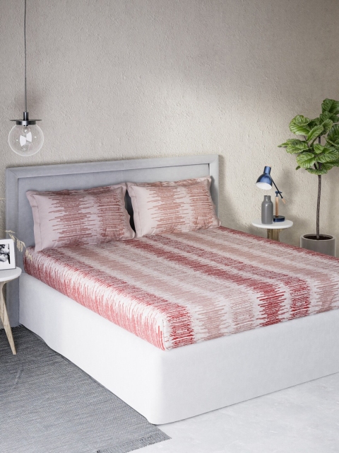 

DDecor Red & Pink Geometric Cotton Sigma 140 TC Queen Bedsheet with 2 Pillow Covers
