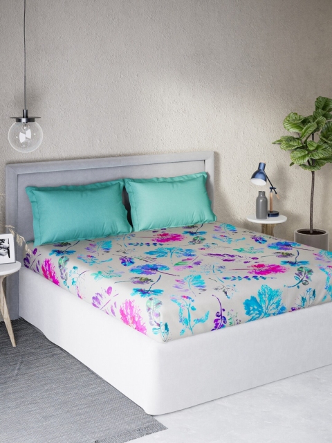 

DDecor Multicoloured Floral Cotton Sigma 140 TC Queen Bedsheet with 2 Pillow Covers, Multi