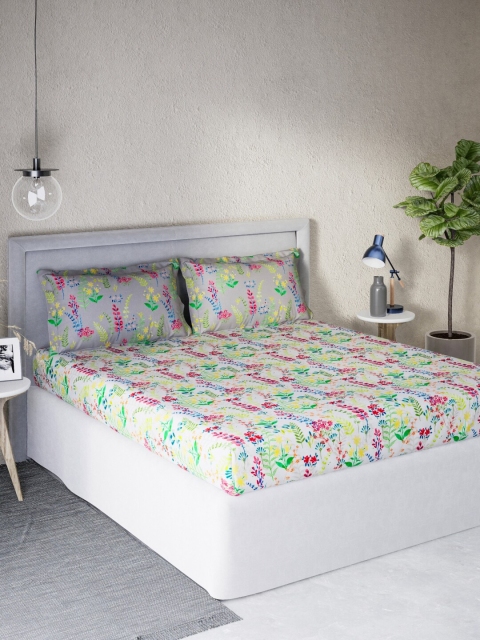 

DDecor Multicoloured Floral Cotton Sigma 140 TC Queen Bedsheet with 2 Pillow Covers, Multi