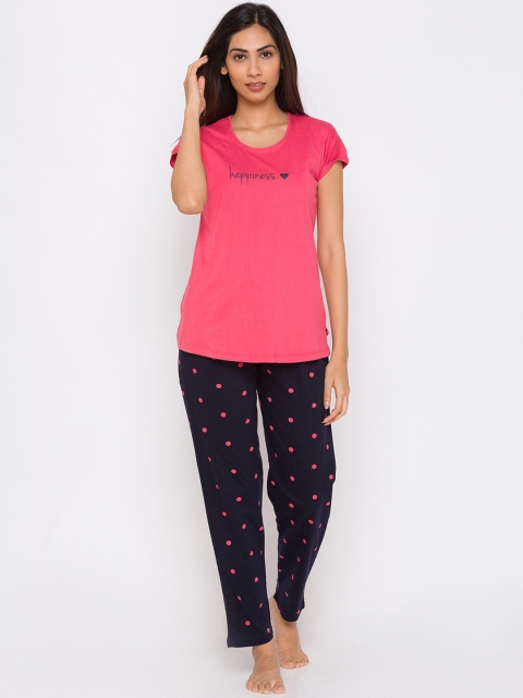 

ZOLA Women Pink & Navy Blue Abstract Printed Night Suit