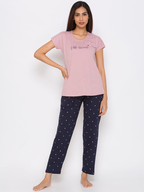 

ZOLA Women Pink & Blue Printed Night suit