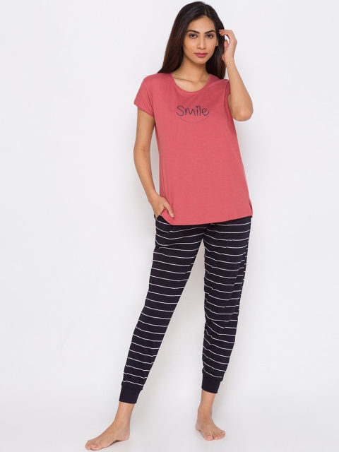 

ZOLA Women Pink & Navy Blue Printed Night suit