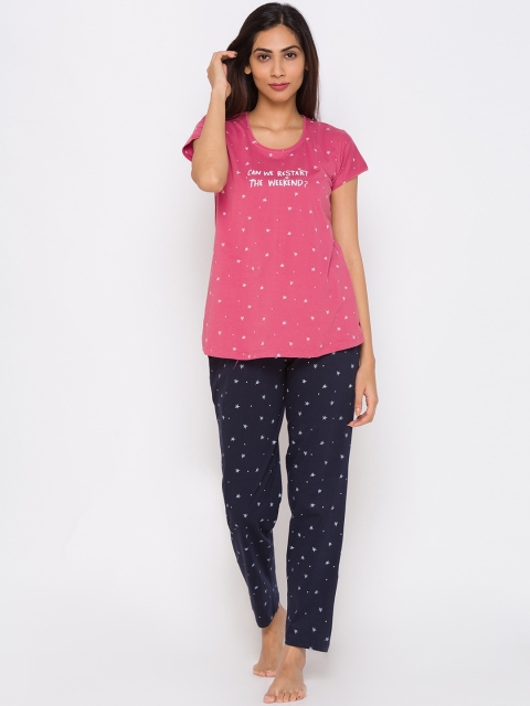 

ZOLA Women Pink & Navy Blue Printed Night suit