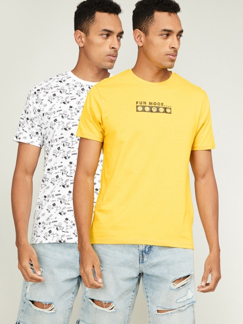 

Smiley World Men Set of 2 Printed T-shirt, Yellow