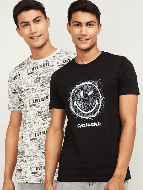 

Smiley World Men Black Printed Slim Fit T-shirt