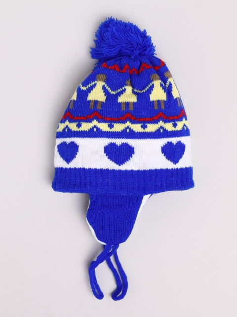

Toonyport Unisex Kids Blue & Cream-Coloured Woolen Self Design Beanie