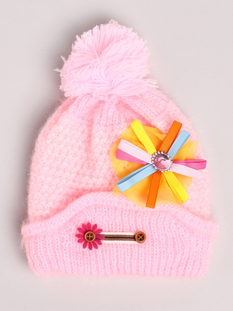 

Toonyport Girls Pink & Yellow Self Design Wool Beanie