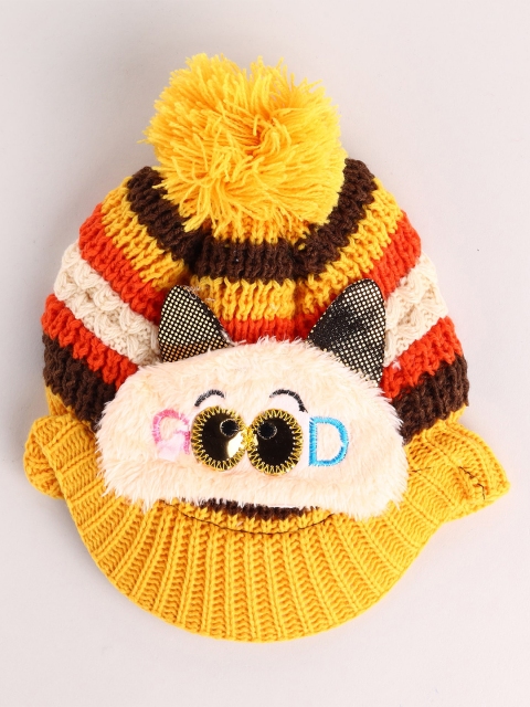 

Toonyport Unisex Kids Yellow & Multicoloured Woolen Self Design Beanie