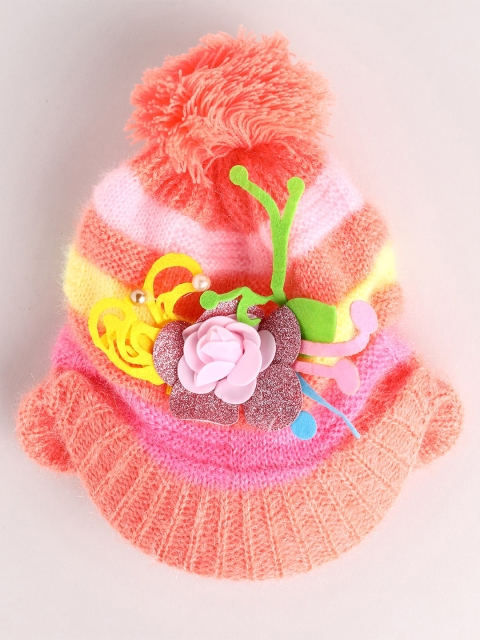 

Toonyport Girls Peach-Coloured & Pink Wool Beanie