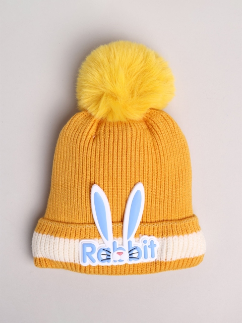 

Toonyport Unisex Kids Yellow & White Woolen Self Design Beanie