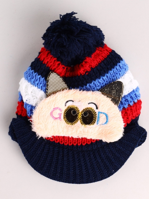 

Toonyport Unisex Kids Black & Peach-Coloured Woolen Beanie