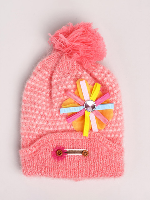 

Toonyport Girls Peach-Coloured & Yellow Beanie