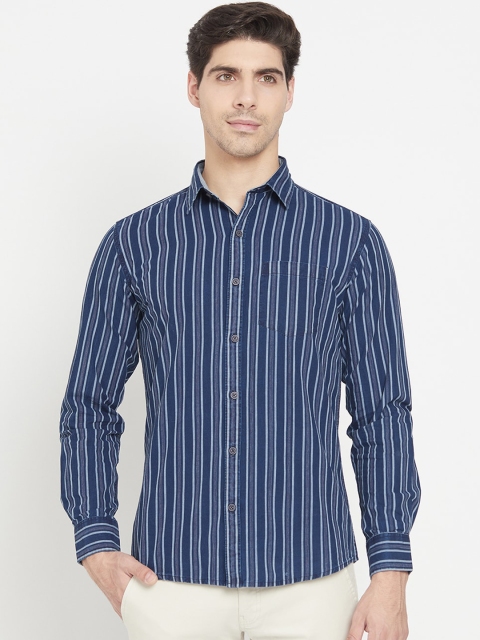 

METTLE Men Blue Opaque Striped Casual Shirt