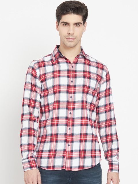 

METTLE Men Red & White Opaque Checked Cotton Casual Shirt