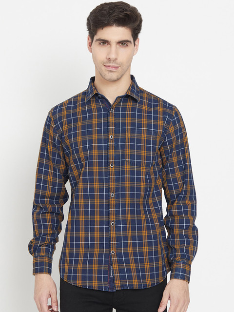 

METTLE Men Yellow Tartan Checks Opaque Checked Casual Shirt
