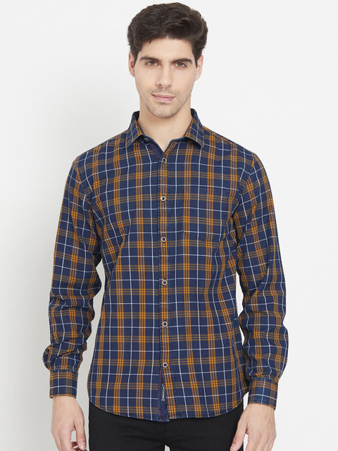 

METTLE Men Mustard Yellow Tartan Checks Opaque Checked Casual Shirt