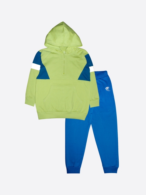 

KiddoPanti Unisex Kids Green & Blue Solid Pure Cotton Tracksuit