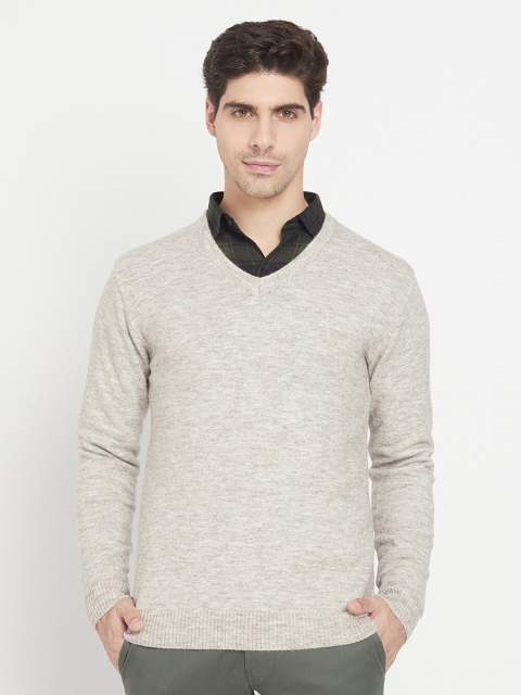 

METTLE Men Cream-Coloured Acrylic Pullover Sweater